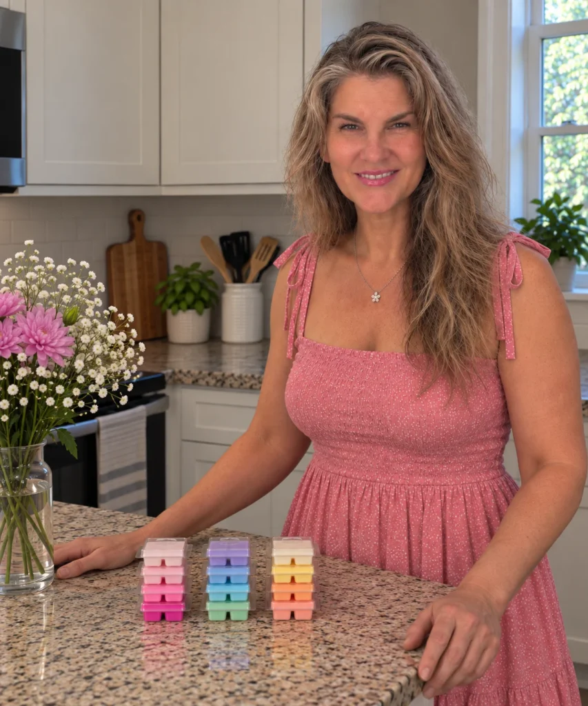 Jennifer, the maker of KAE Scented Melts, in her kitchen with wax melts